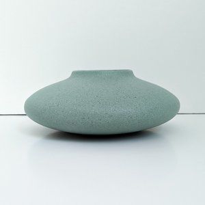 Vintage Teal MCM Minimalist Squatty Pottery Vase Ceramic with Texture